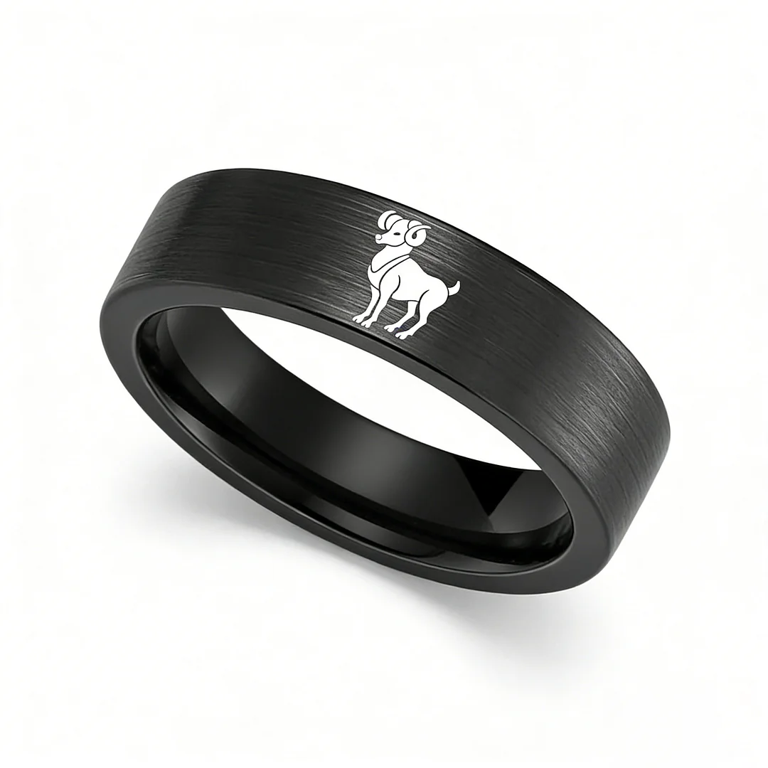 Flat Aries Tungsten Wedding Bands Tungsten Rings Black Comfort fit for Women or Men 4MM 6MM 8MM