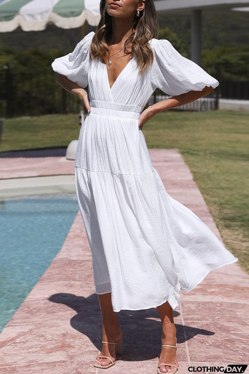 Elegant Solid V Neck A Line Dresses