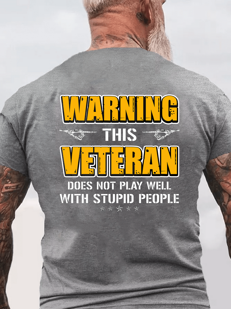 Warning This Veteran Does Not Play Well Crew Neck T-Shirt