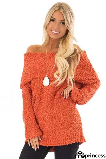 Orange Off The Shoulder Comfy Sweater
