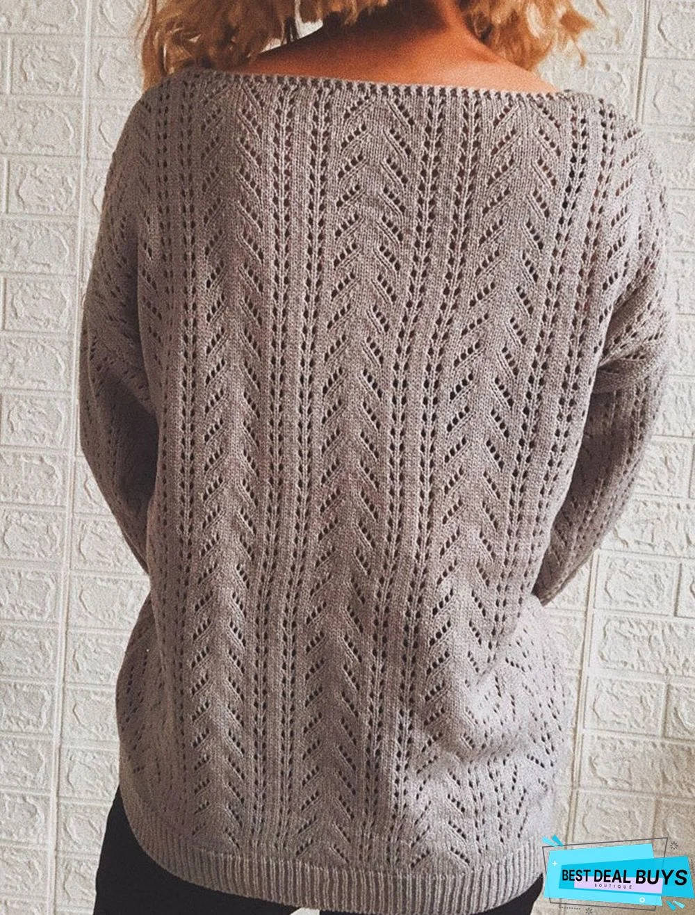 Knitted Solid Color V-Neck Long-Sleeved Sweater