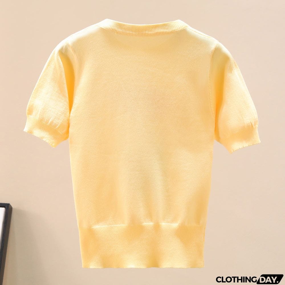 Flower Graphic Ribbed Trim Knit Top