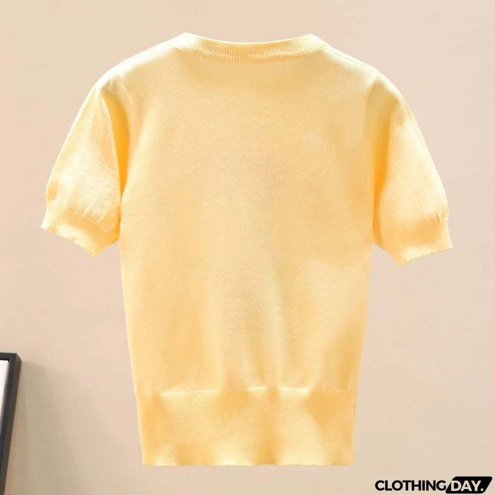 Flower Graphic Ribbed Trim Knit Top