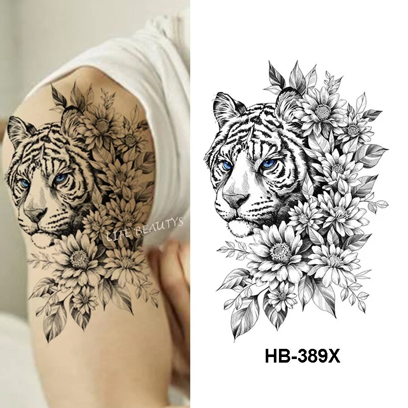 Sdrawing Tiger Cool Temporary Tattoo Sticker Fashion Wolf Waterproof Animal Body Art Arm Fake Removable Tatoo Men Women Personality