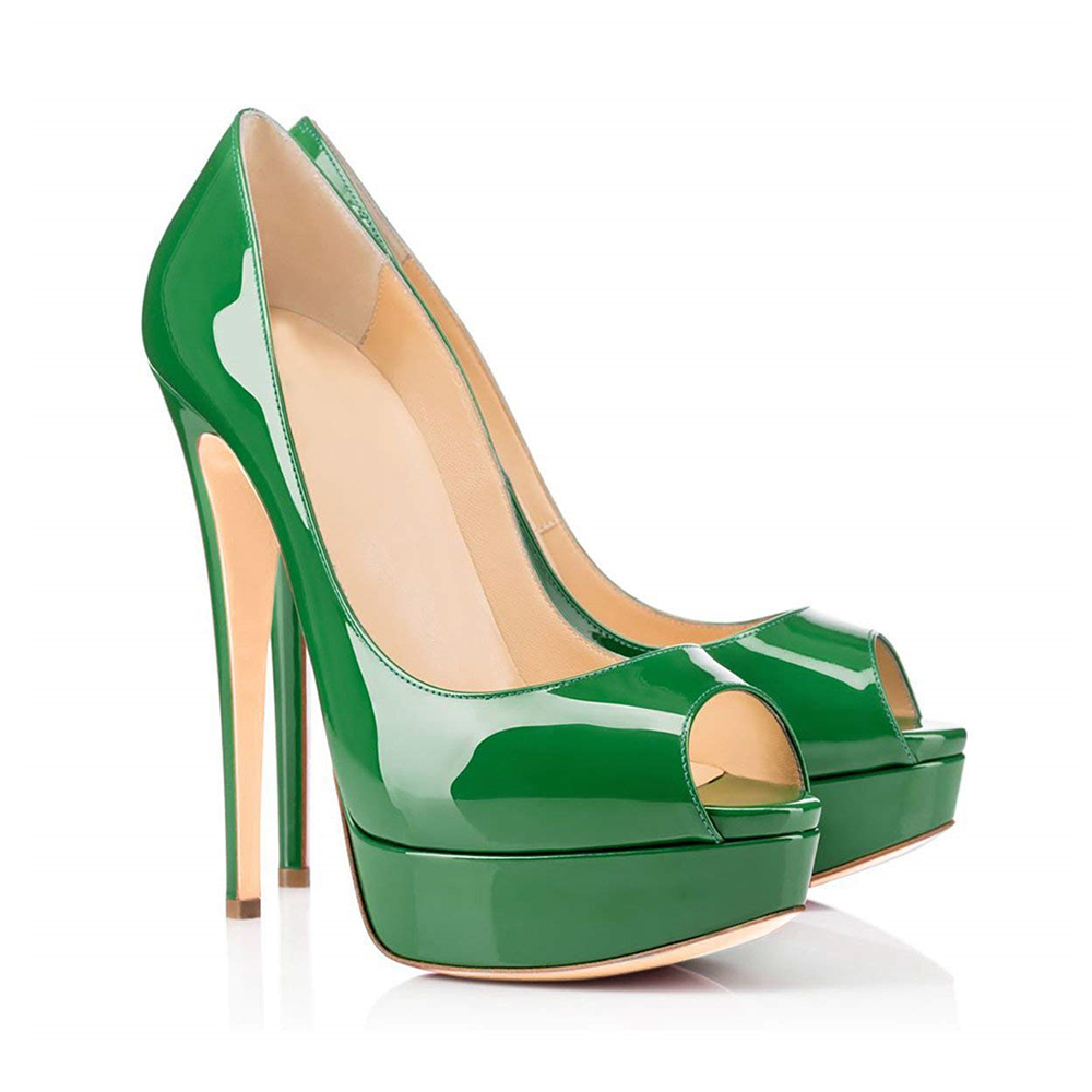 150mm Sky High Platform Pumps Green Patent-vocosishoes
