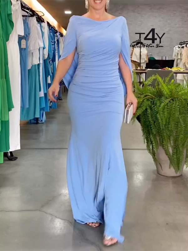 Solid Color Short Sleeves Round-Neck Maxi Dresses