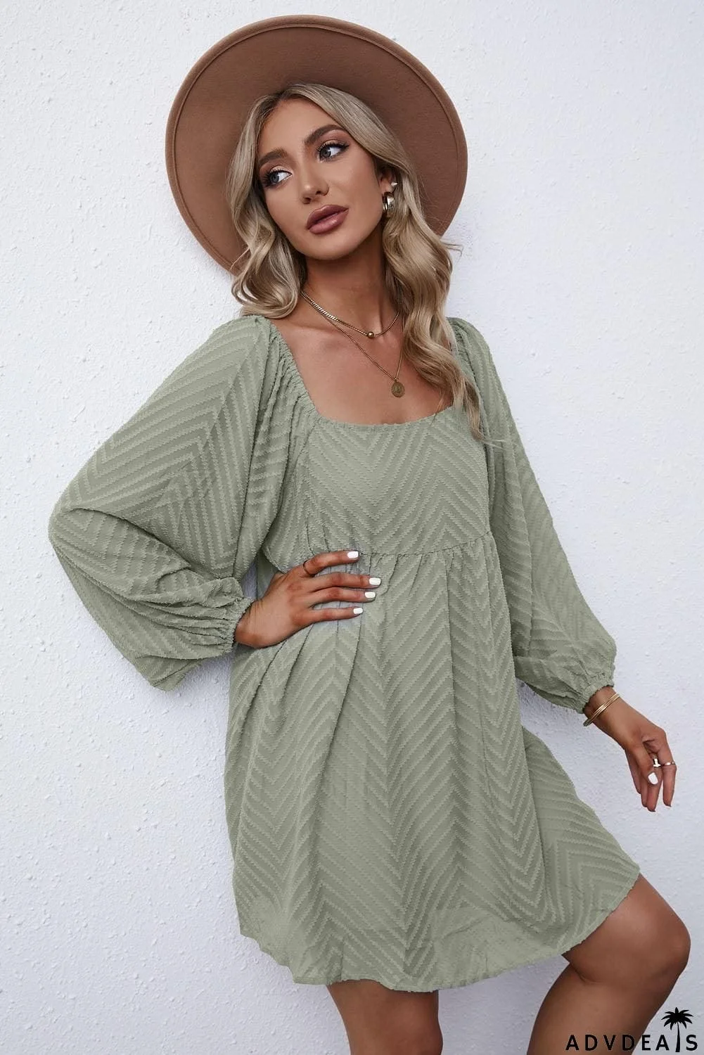 Textured Square Neck Mini Dress