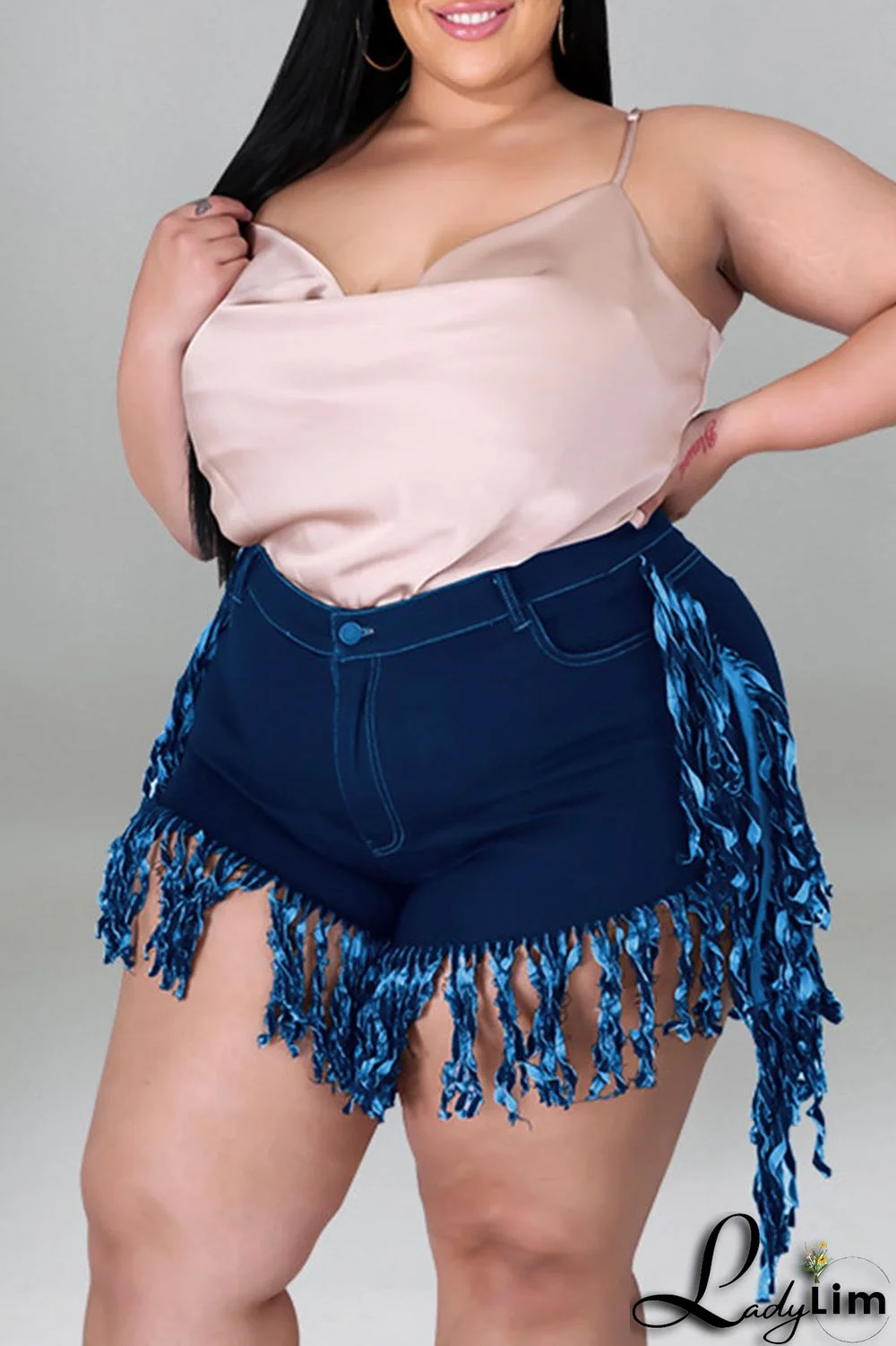 Black Casual Street Solid Tassel Patchwork Plus Size Jeans