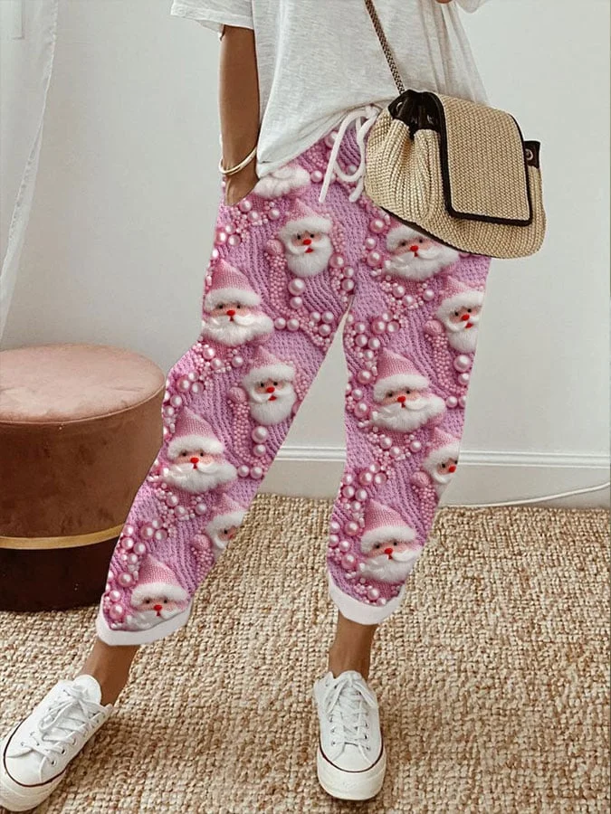 Women's Santa Print Casual Pants