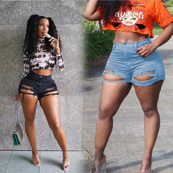 Women Denim Shorts Ripped Hot Shorts Stretchy Women Cut Off Distressed Short Jeans - Life is Beautiful for You - SheChoic