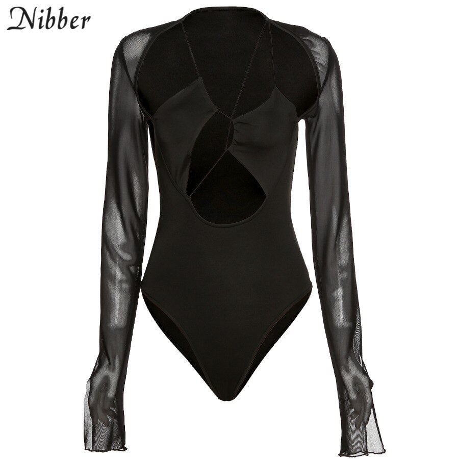 Nibber Ladies Sexy Deep V-neck Bodysuits Short Section Slim Lace Long Sleeve 2021 Autumn Winter Popular Casual Sport Jumpsuits
