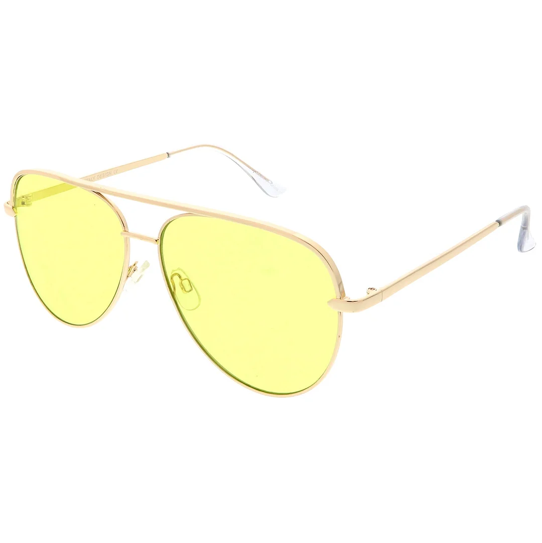 Premium Oversize Metal Aviator glasses With Colored Flat Lens And Crossbar 60mm