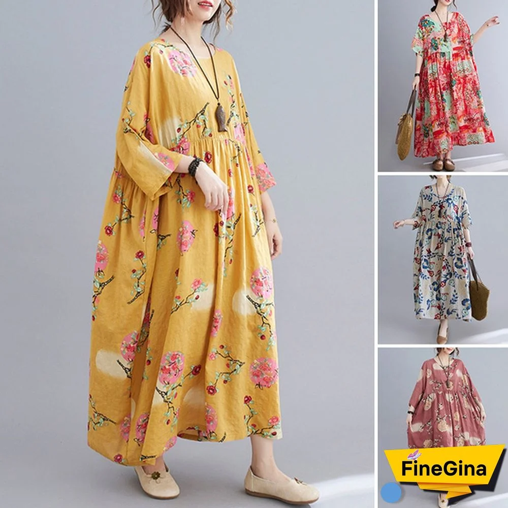 ZANZEA Women Summer Short Sleeve Floral Printed Sundress Casual Loose Long Dress