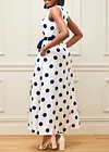 White Polka Dot Double Side Pockets Belted Dress