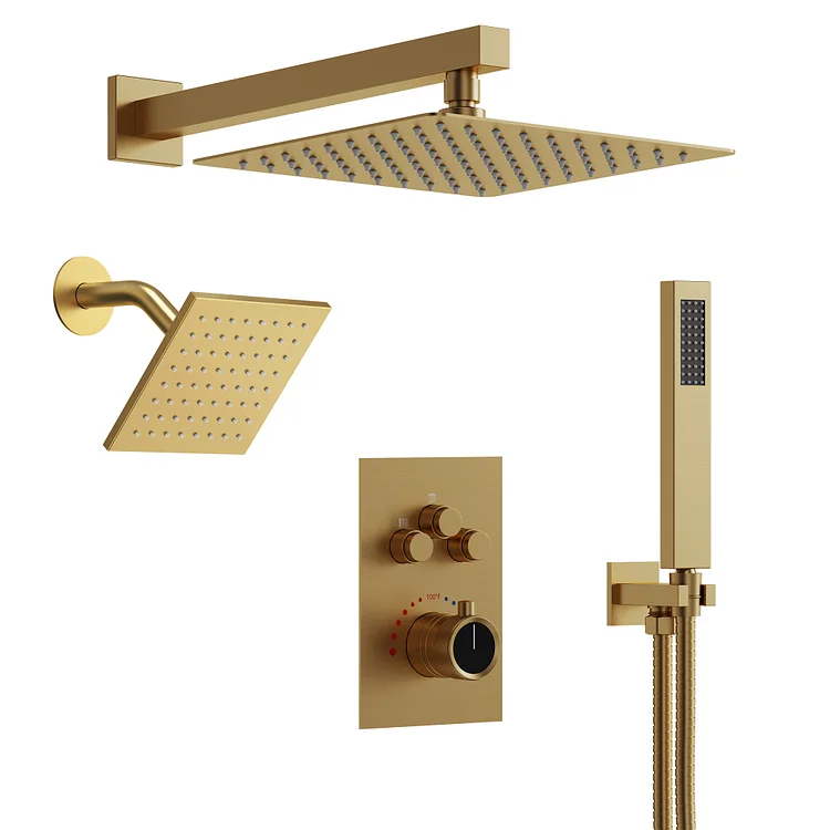 EVERSTEIN 3 Sprayer Modes Shower System in Brushed Gold, 12 In.