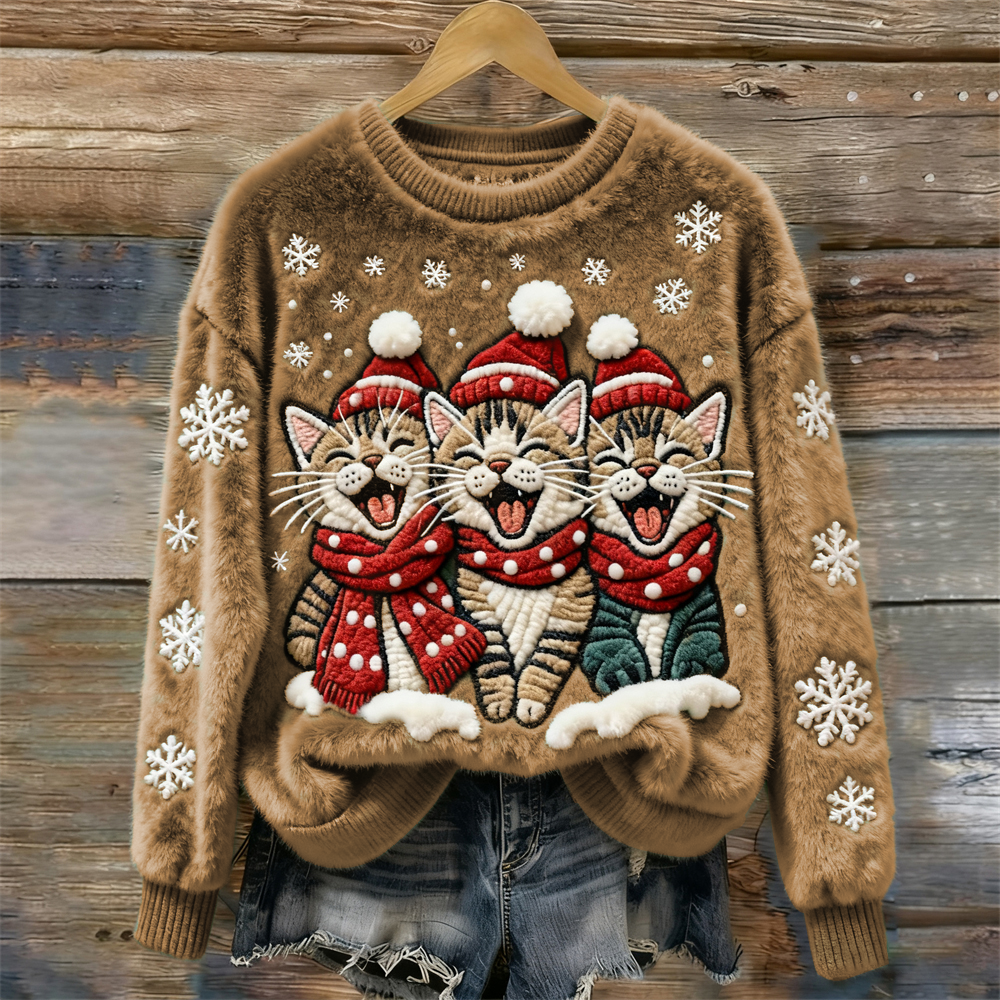 Christmas Cats Women's Cozy Plush Sweater wearshes
