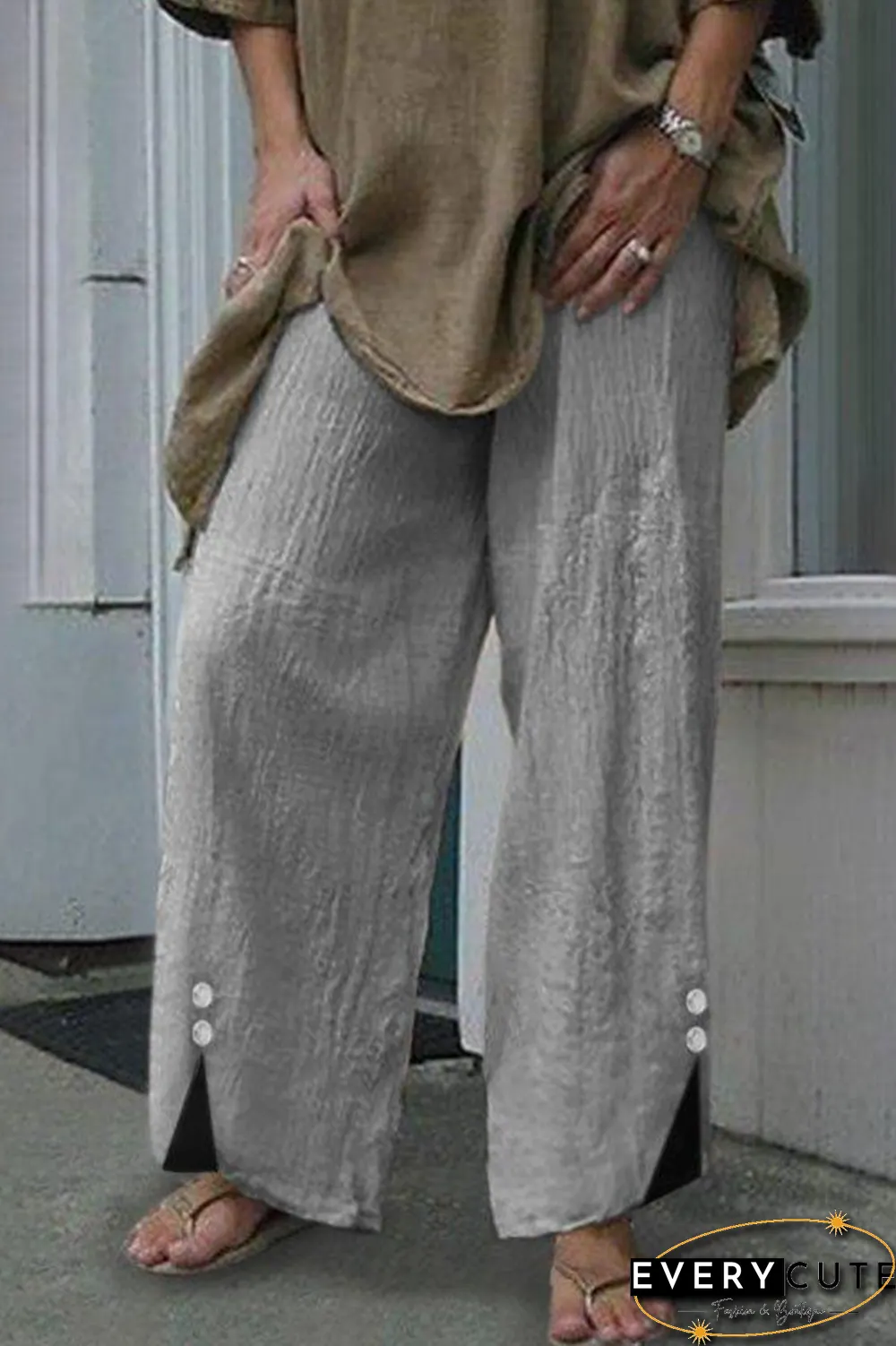 Casual Solid Split Joint Buttons Straight Wide Leg Solid Color Bottoms