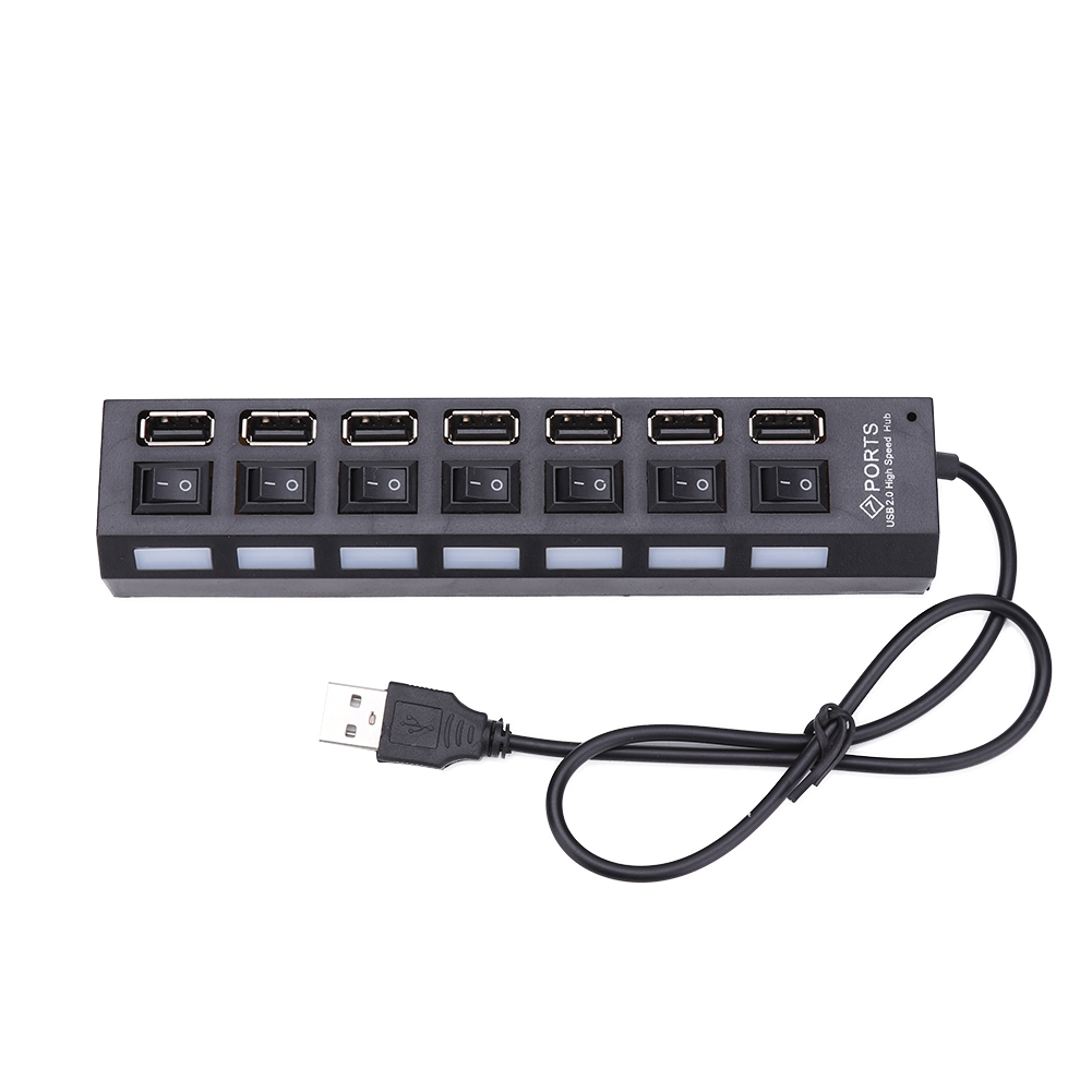 

7 Ports High Speed Usb 2.0 Hub Splitter W/On/Off Switch For Laptop, Black, 501 Original