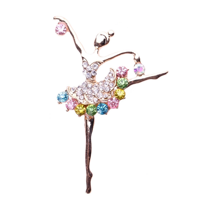 Lanhao Korean Style Creative Personality Colorful Diamond Ballet Dancing Girl Brooch Corsage Women’s Clothing Jewelry