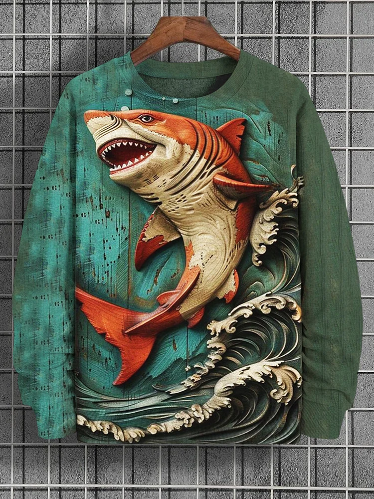 Men's Shark Wave Carving Art Print Casual Sweatshirt