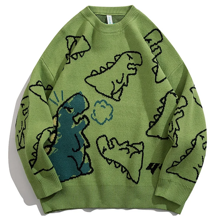 Cartoon Dinosaur Print Loose Sweater - Modakawa Modakawa
