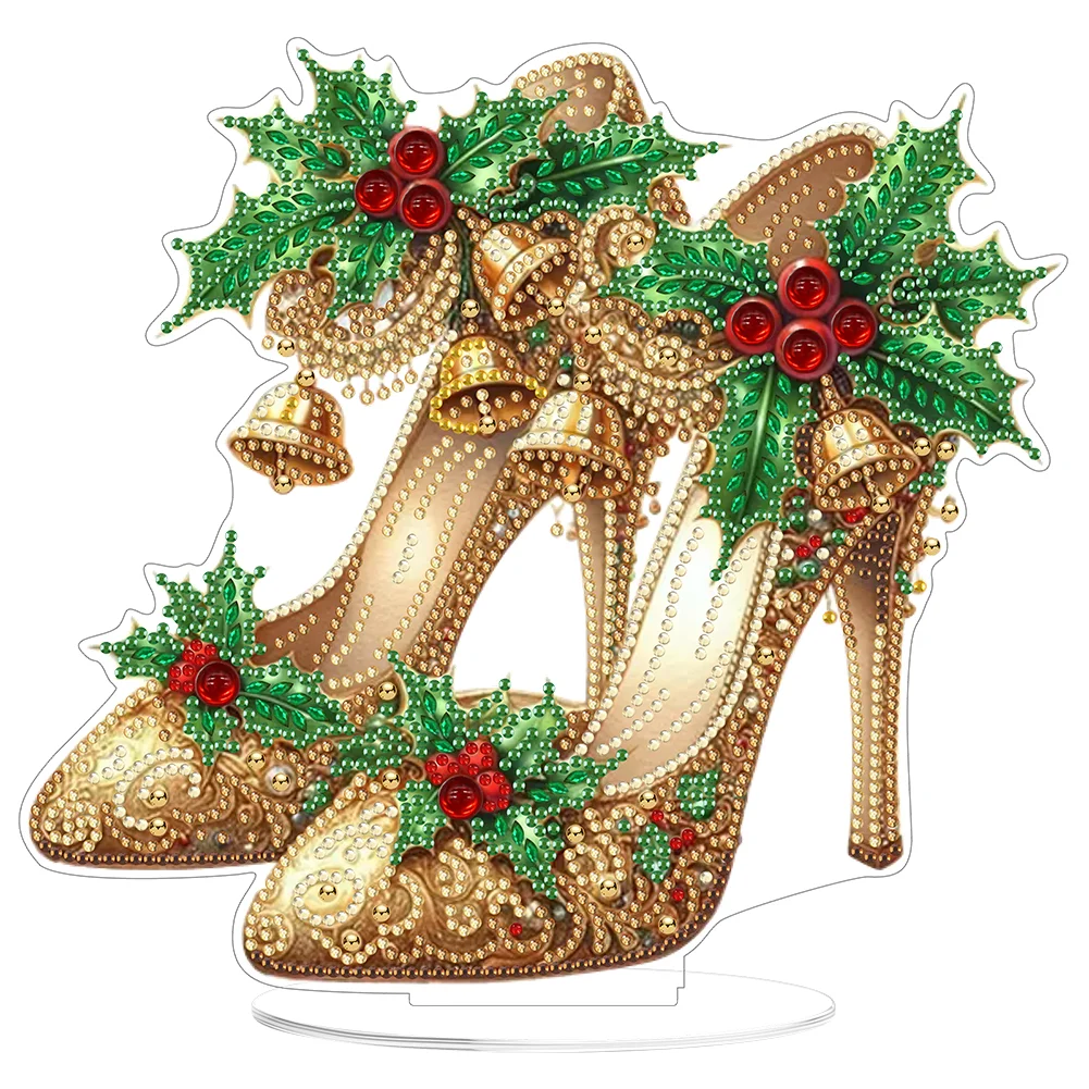 2D Flat Xmas High Heels DIY Acrylic Desktop Diamond Art Kits for Adults Beginner