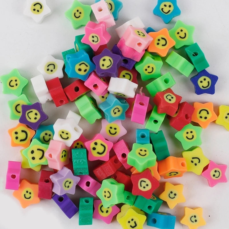 1 Pack Soft Clay Rainbow Heart Shape Beads