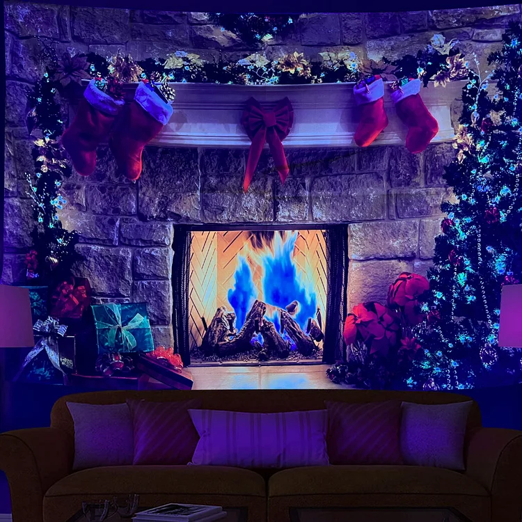 Fireplace and Christmas stocking - Black Light Tapestry