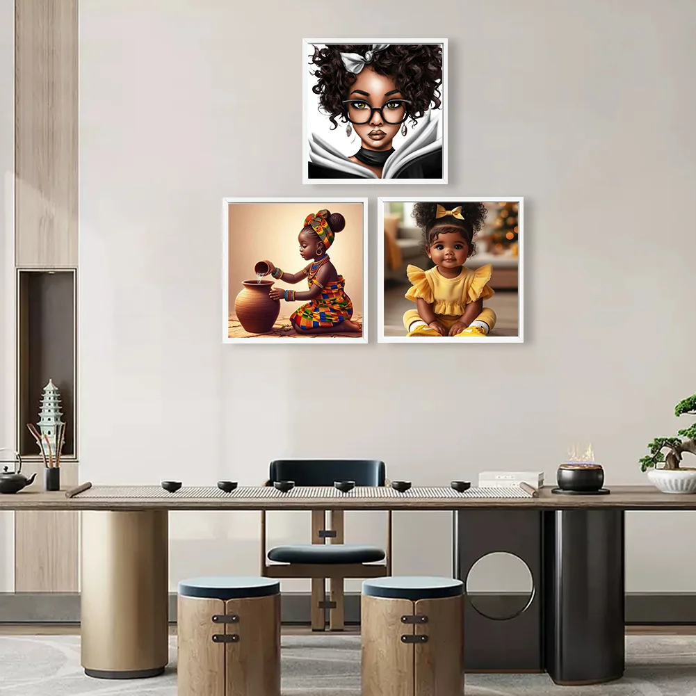 3pcs Diamond Painting - Full Round Drill - Girl(Canvas|30*30cm)