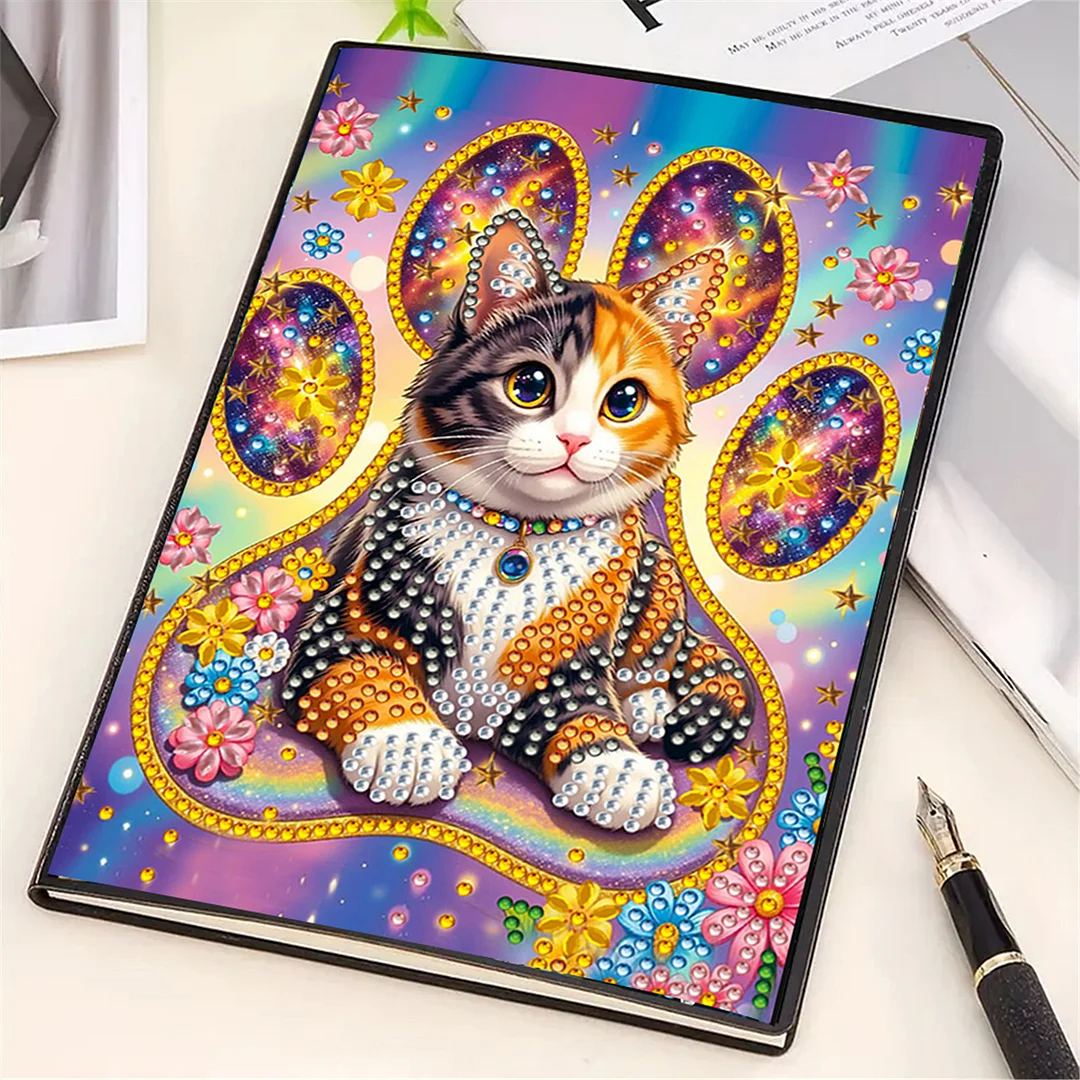 DIY Flower Diamond Painting Journals Notebooks 50 Pages A5 No Lines Special Shaped Diamond Art Kits for Beginners Craft Lovers and Artists (Cat)