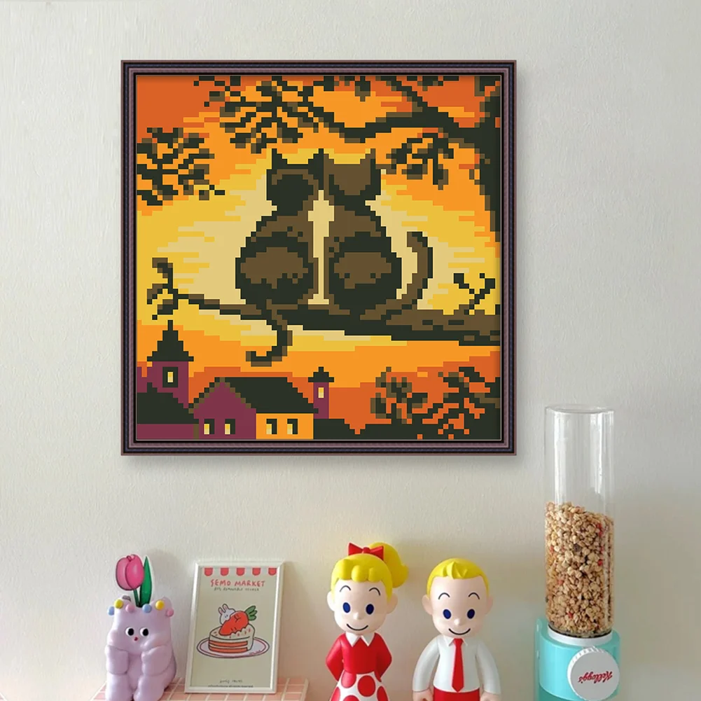 9CT Full Stamped Cross Stitch Bead Embroidery - Cats(Canvas|20*20CM)