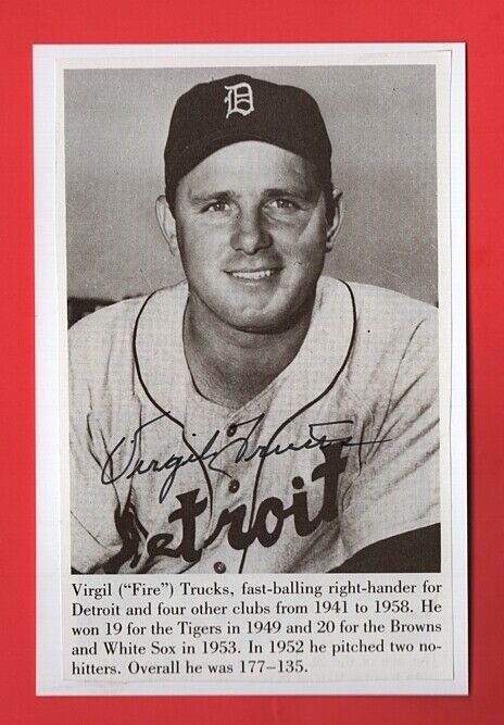 VIRGIL TRUCKS-DETROIT TIGERS AUTOGRAPHED 4X6 VINTAGE BOOK Photo Poster painting-(d.2013)