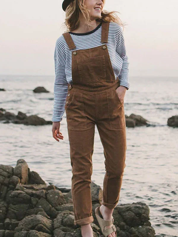 Corduroy with metal buckle adjustable shoulder strap women's jumpsuits