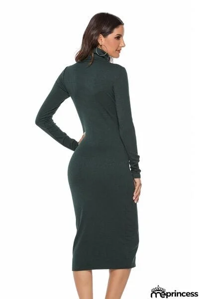 Ribbed Turtleneck Long Sleeve Dress