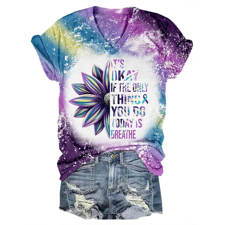 It's Okay If The Only Thing You Do Today Is Breathe Sunflower Print T-Shirt