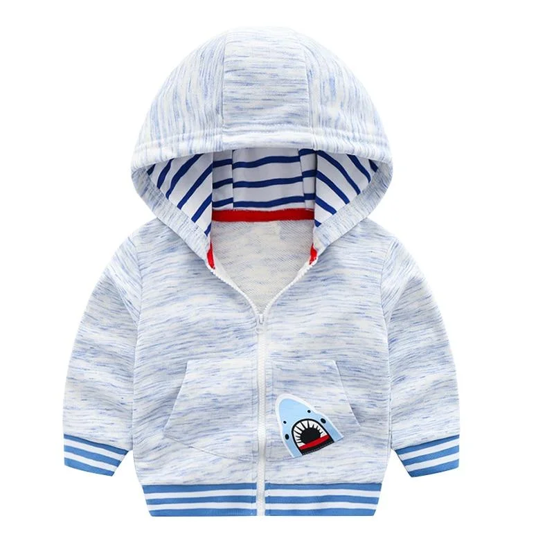 Mudkingdom Boys Hooded Jacket Cartoon Shark Cotton Zipper Autumn Coats for Boys