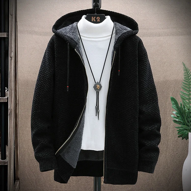 CozyTherm Fleece-Lined Long Sleeve Hooded Zip-Up Jacket for Men