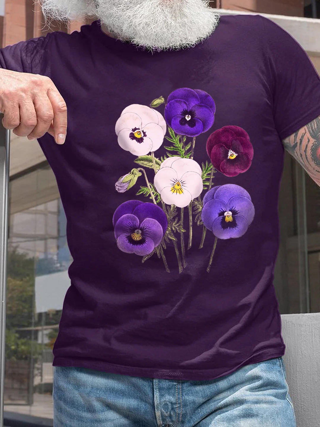 Men's Alzheimer's Purple Floral Print Short Sleeve Casual T-Shirt