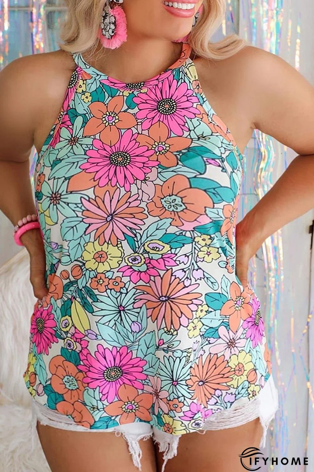 Multicolor Plus Size Floral Print Tank Top | IFYHOME