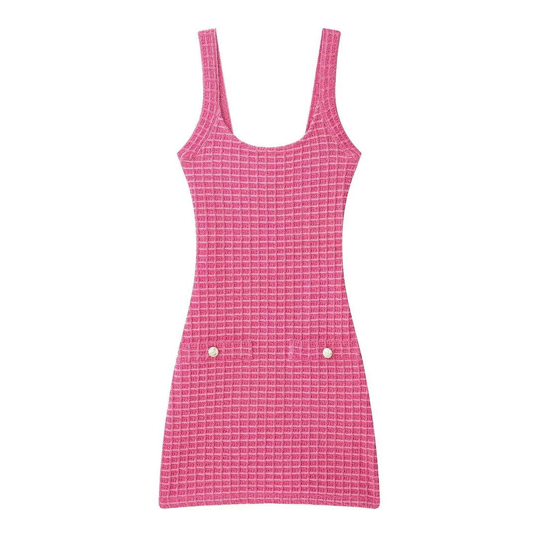 Nigikala Nigikala New Women's Elastic Knitted Button Dress With Short Dress 5063343