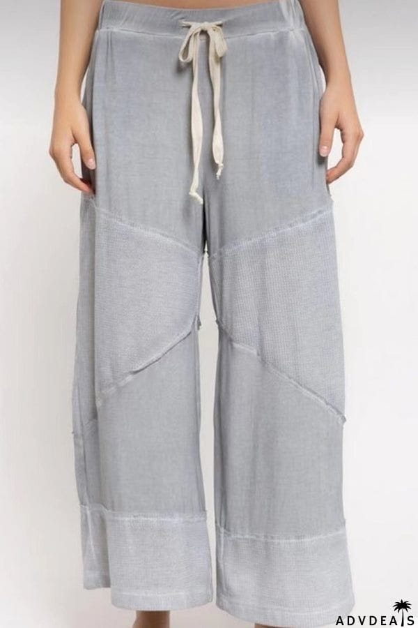 Casual Solid Color Stitching 9 Points Straight Pants