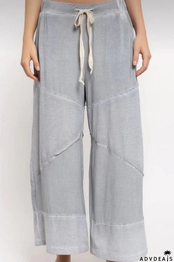 Casual Solid Color Stitching 9 Points Straight Pants