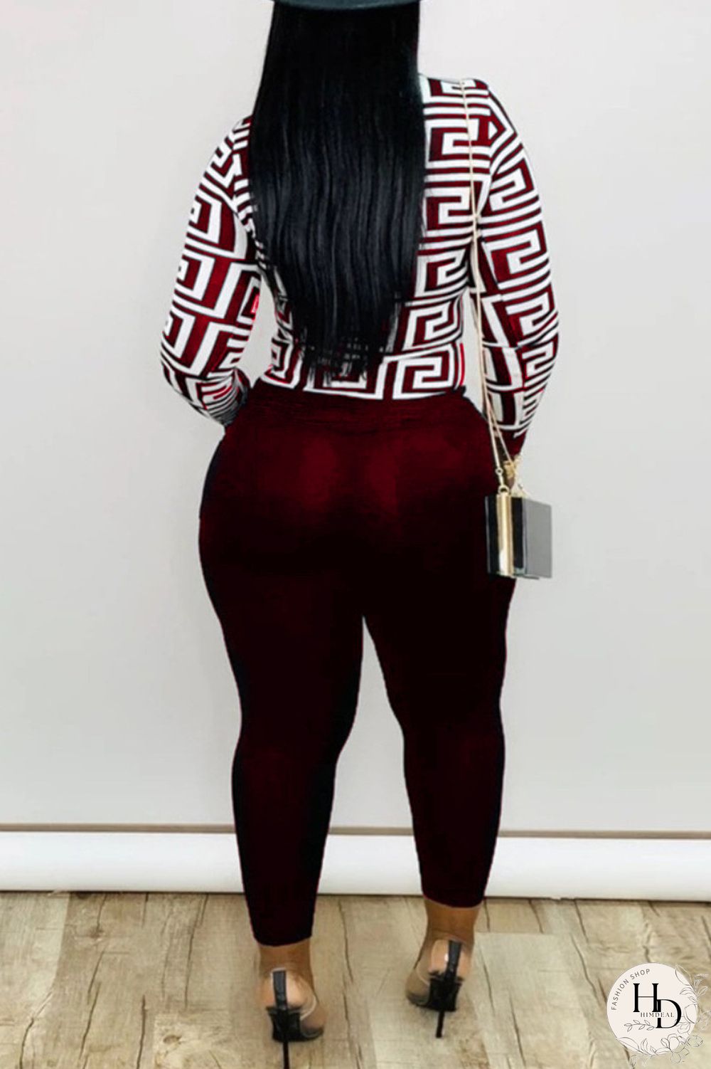 Army Green Fashion Casual Print Basic O Neck Plus Size Set