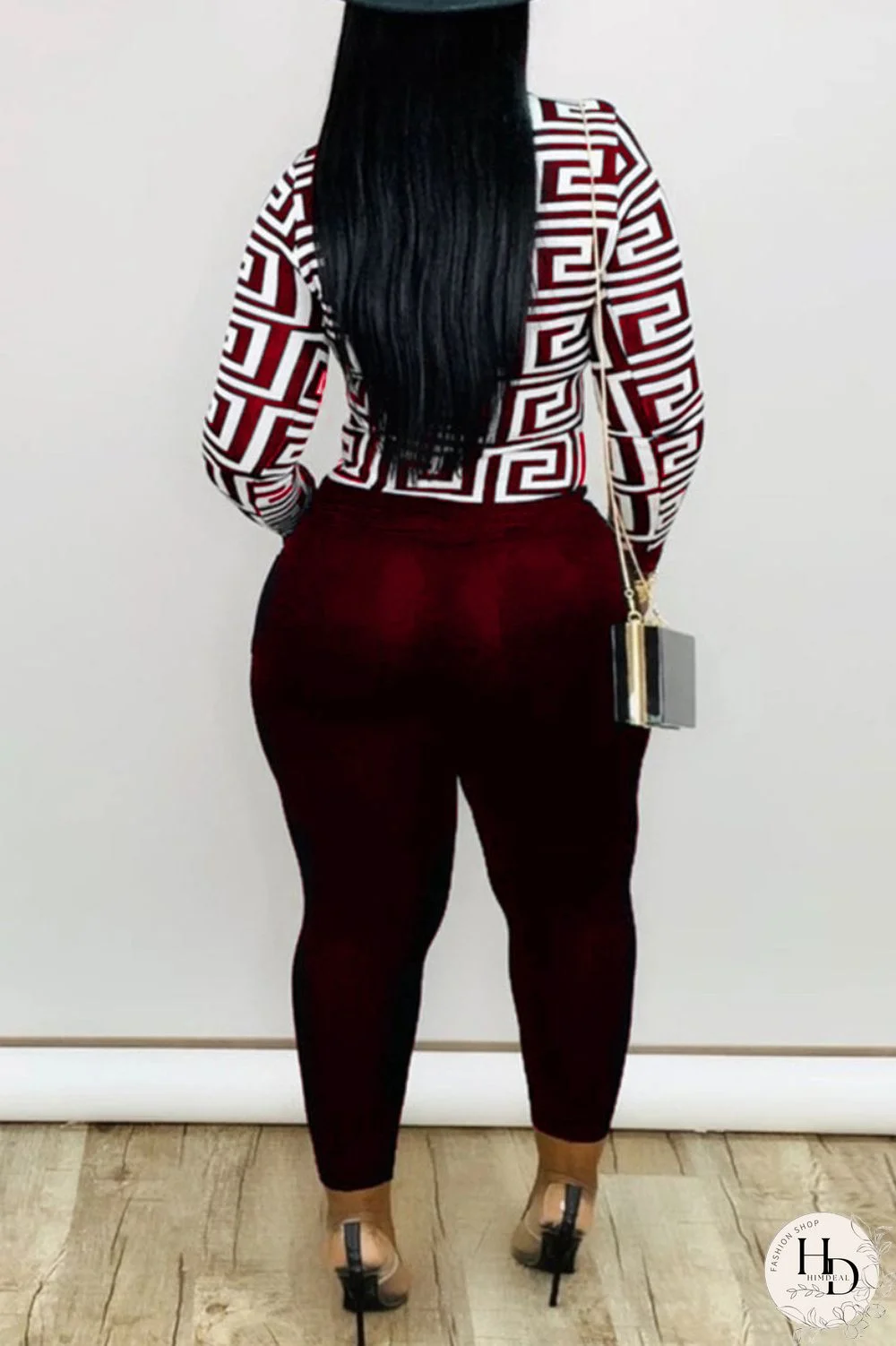 Army Green Fashion Casual Print Basic O Neck Plus Size Set