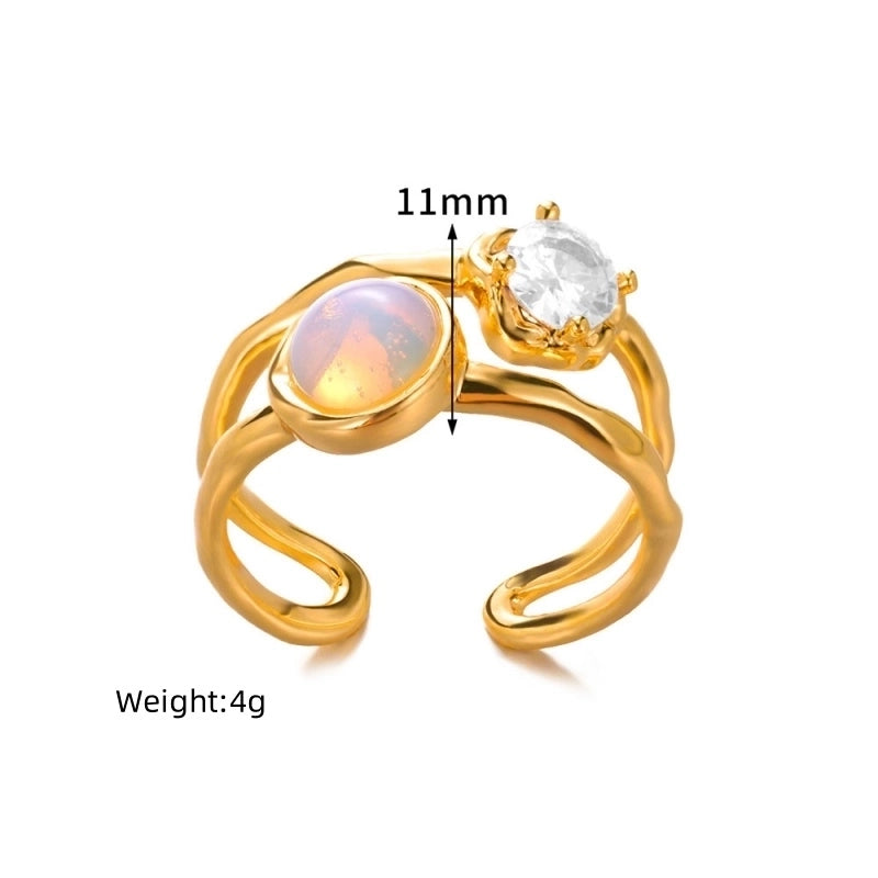Copper 18K Gold Plated Elegant Lady Minimalist Inlay Geometric Ball Zircon Open Rings