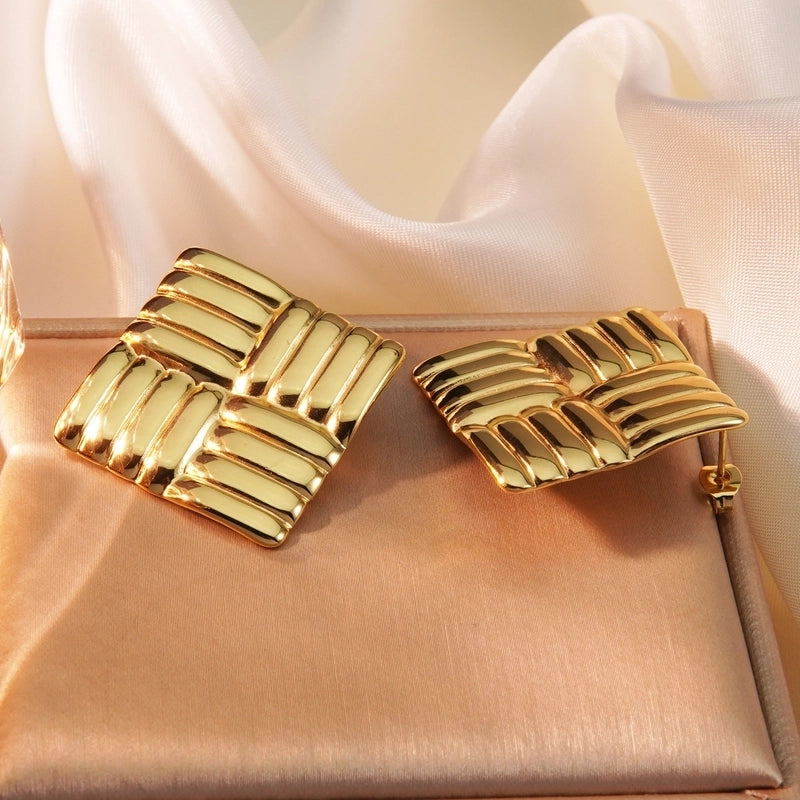 1 Pair Minimalist Classic Style Commute Square Stripe 304 Stainless Steel Imitation Gold  Ear Studs