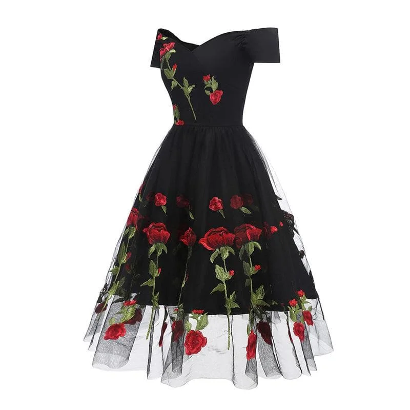 1950s Rose Embroidery Dress SP14759