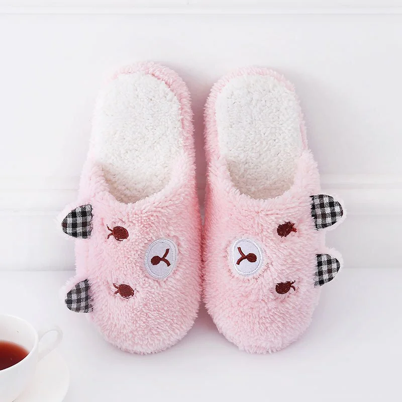 Women's Slippers for Home Velvet Plush Slippers Indoor Female Home Slippers Cute Cartoon Soft Slippers TPR Non-slip Female Shoes