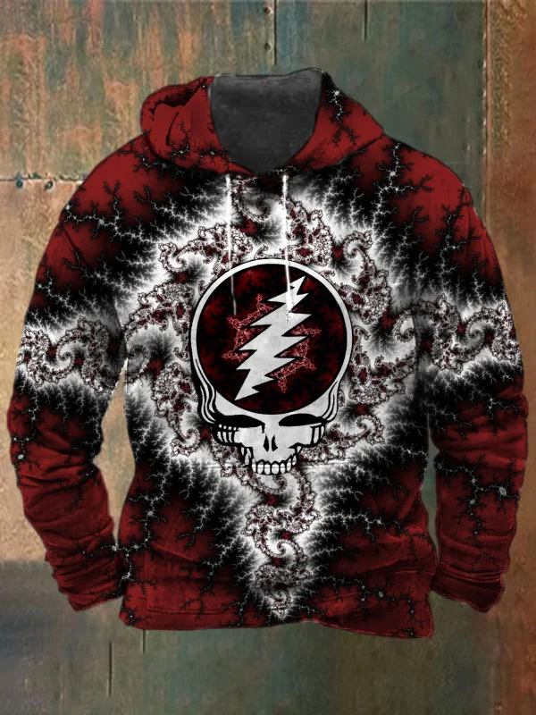 Unisex Fractals Skull Print Heavyweight Hoodies