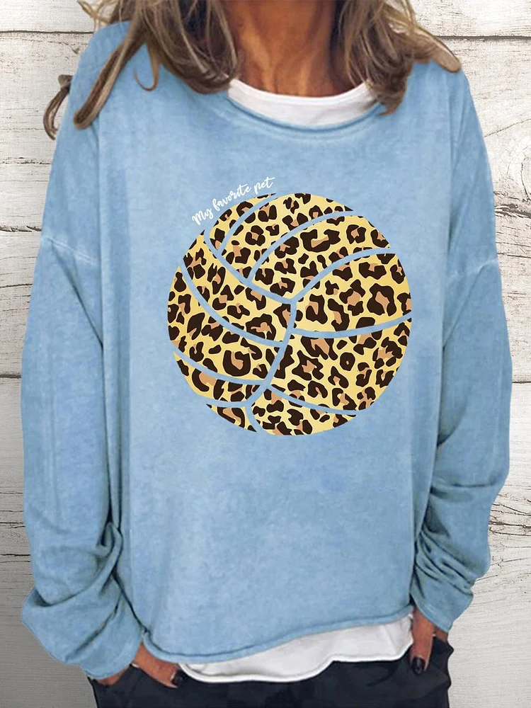 Leopard Volleyball Is My Favorite Pet Women Loose Sweatshirt-Annaletters
